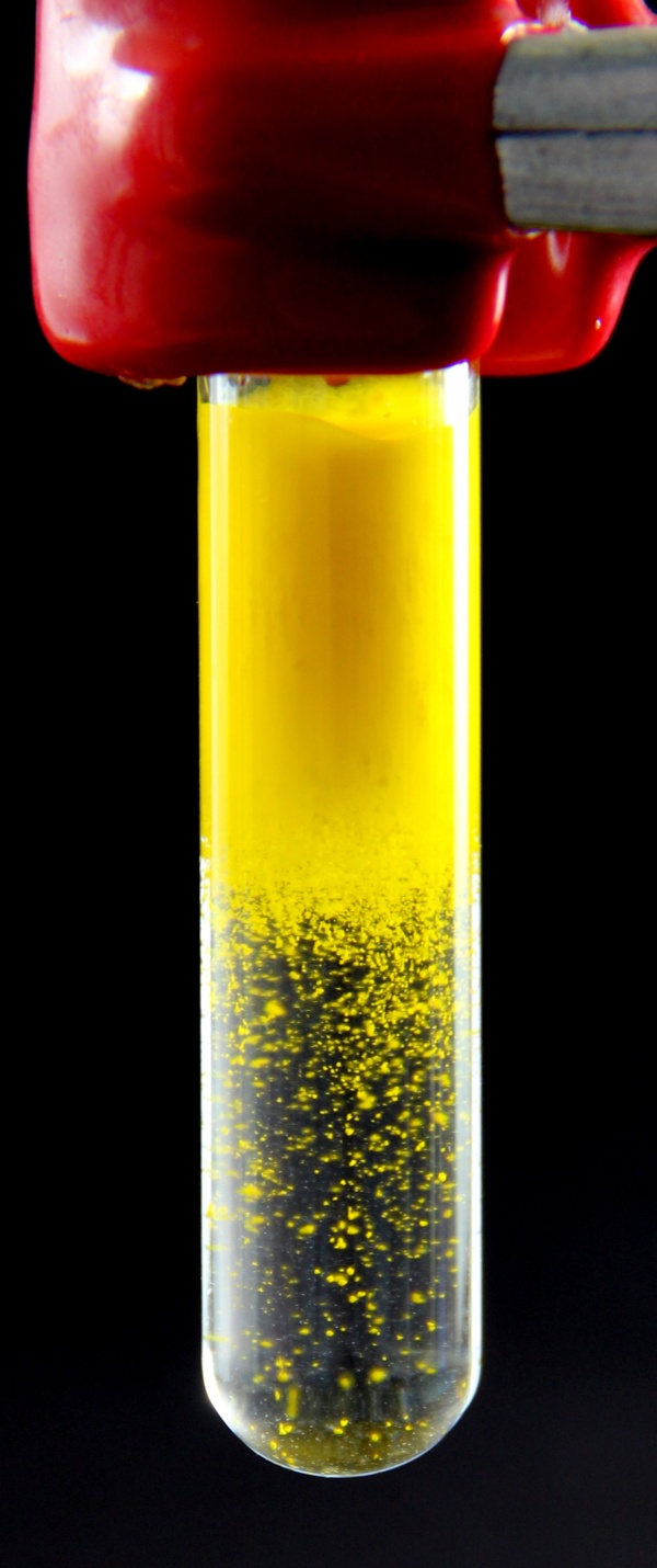 tubo de ensaio com sólido amarelo 